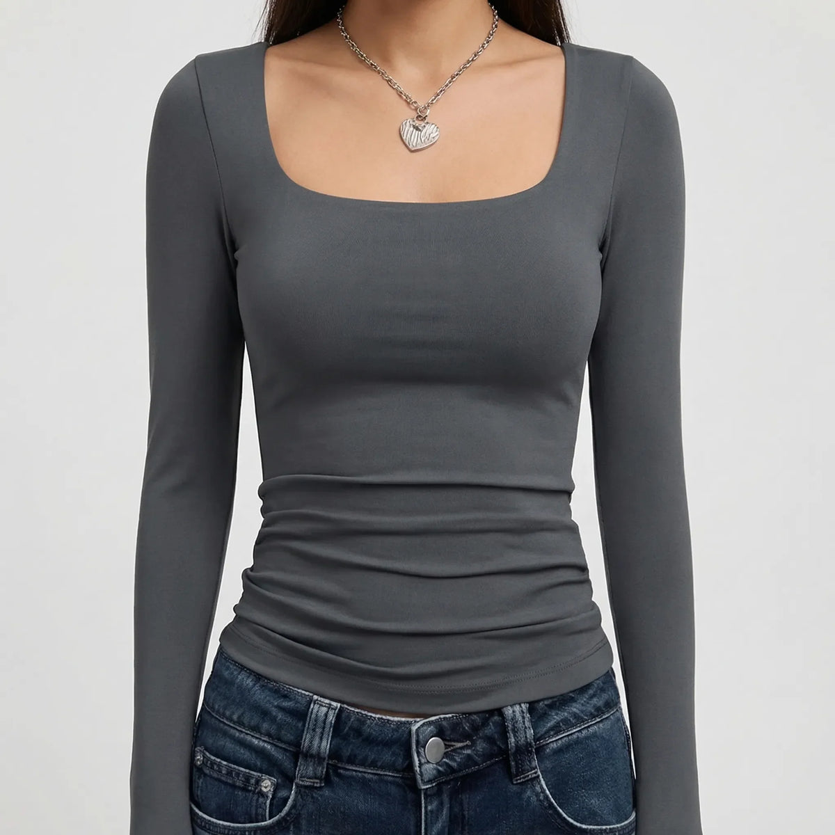 Women's Square Neck Long Sleeve Crop Top