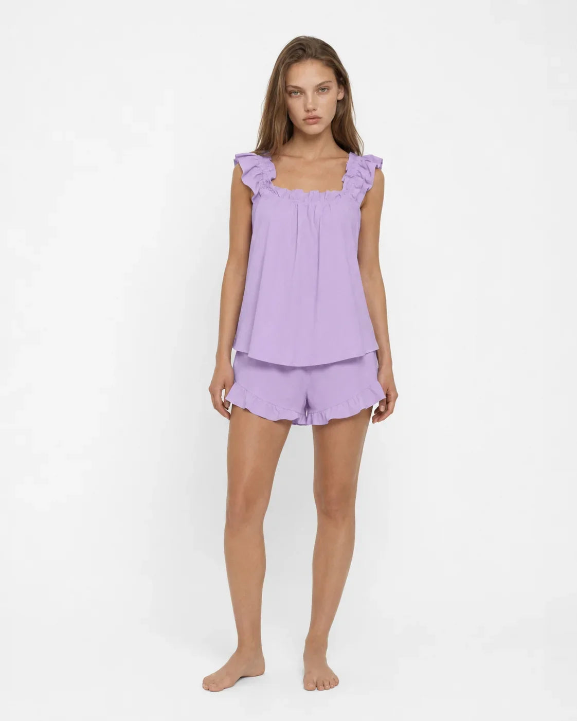 Women's Square Neck Ruffle Strap Lounge Set
