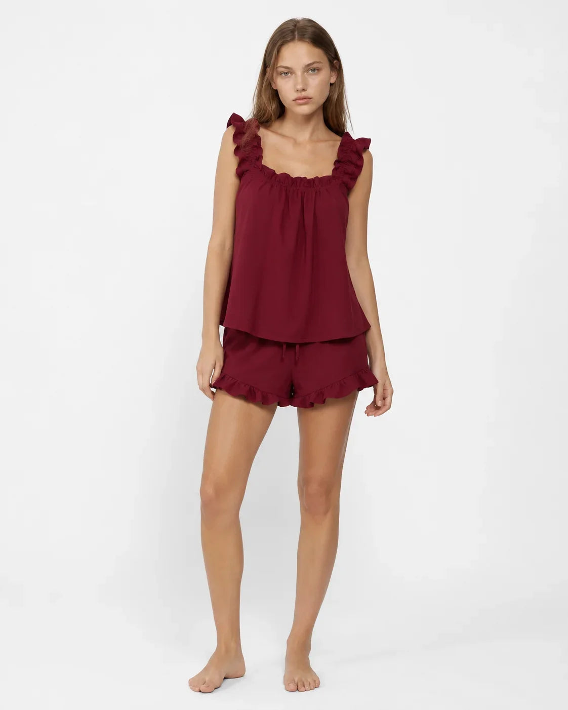 Women's Square Neck Ruffle Strap Lounge Set