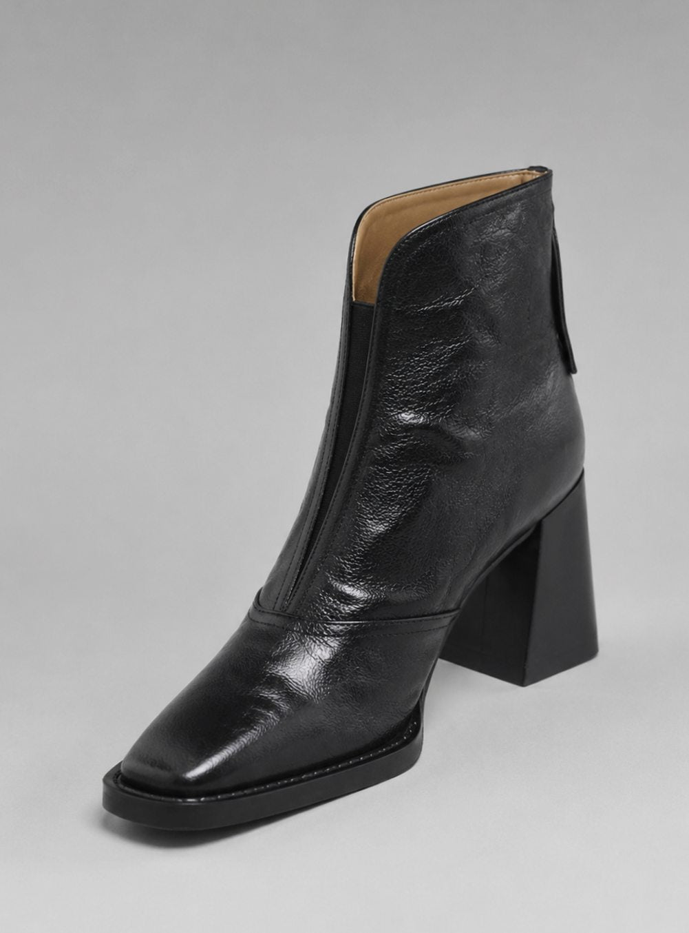 Women's Square-Toe Leather Block Heel Ankle Boots