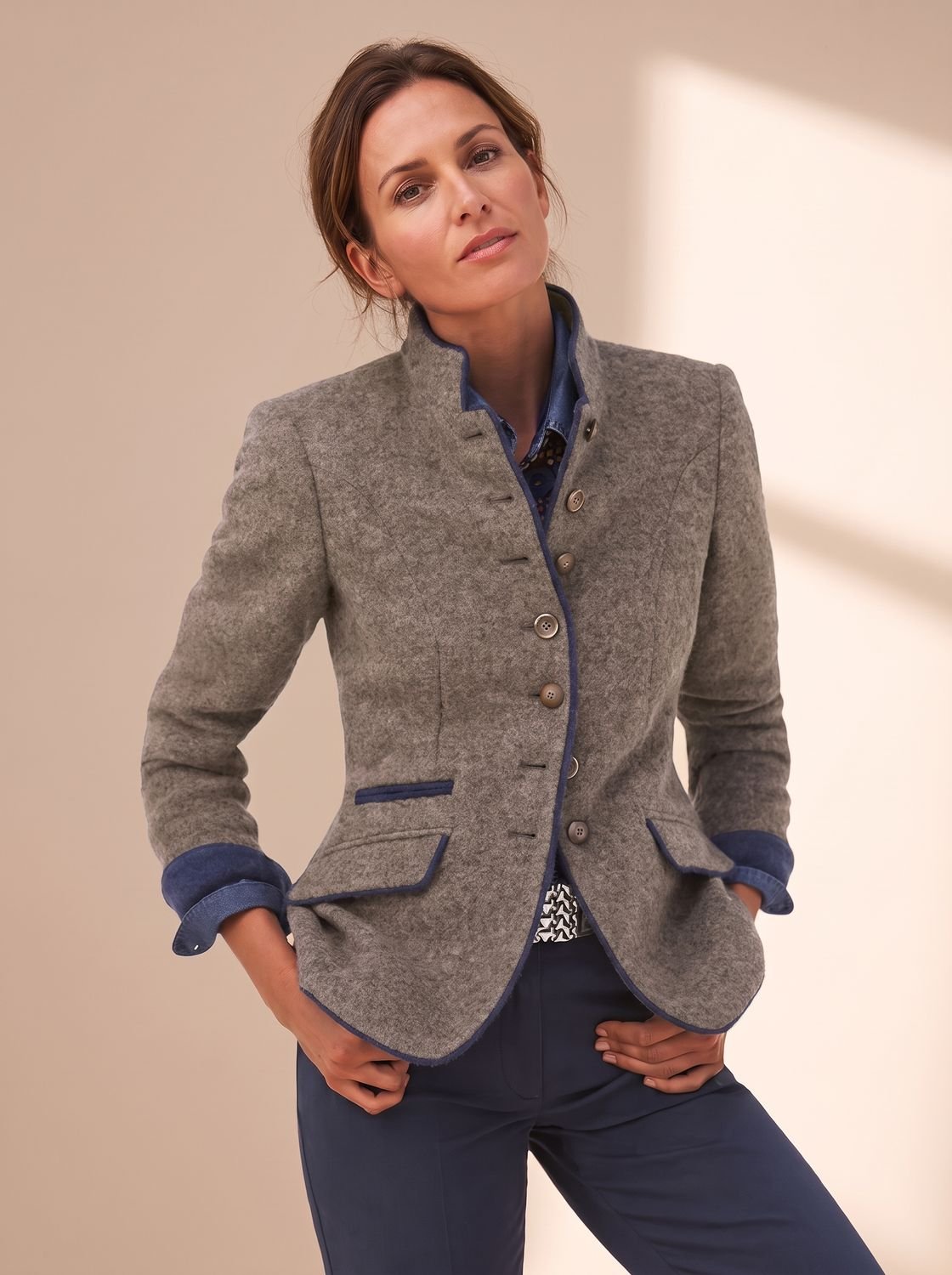 Women's Stand-Collar Button-Front Wool-Look Blazer Jacket