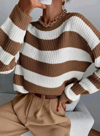 Women's Striped Crewneck Relaxed-Fit Knit Sweater