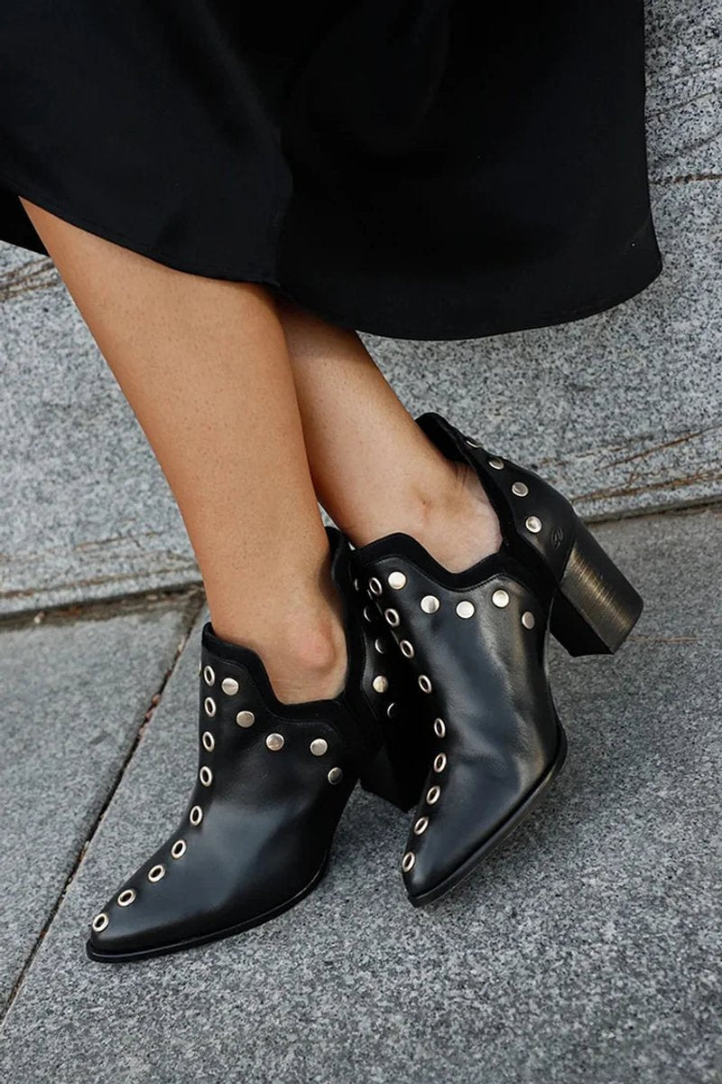 Bottines pour femme à bout pointu, clous et talon bloc