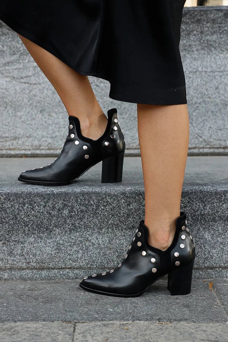 Bottines pour femme à bout pointu, clous et talon bloc