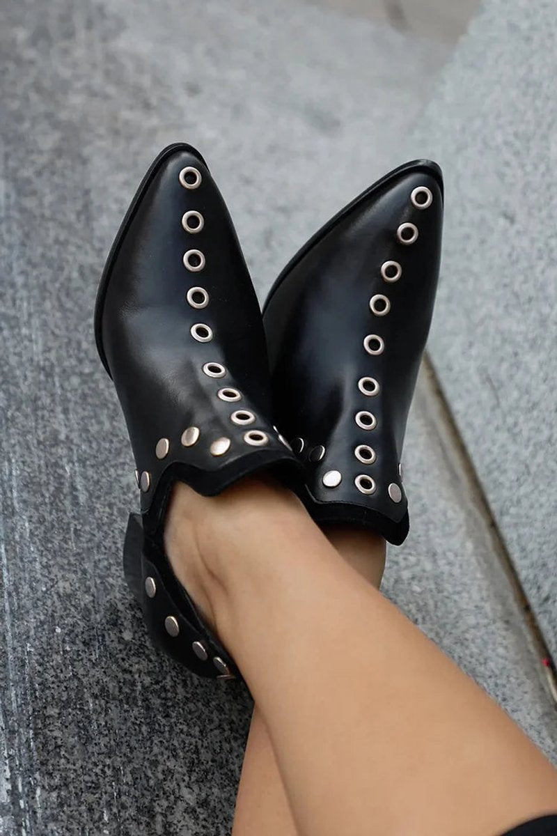Bottines pour femme à bout pointu, clous et talon bloc
