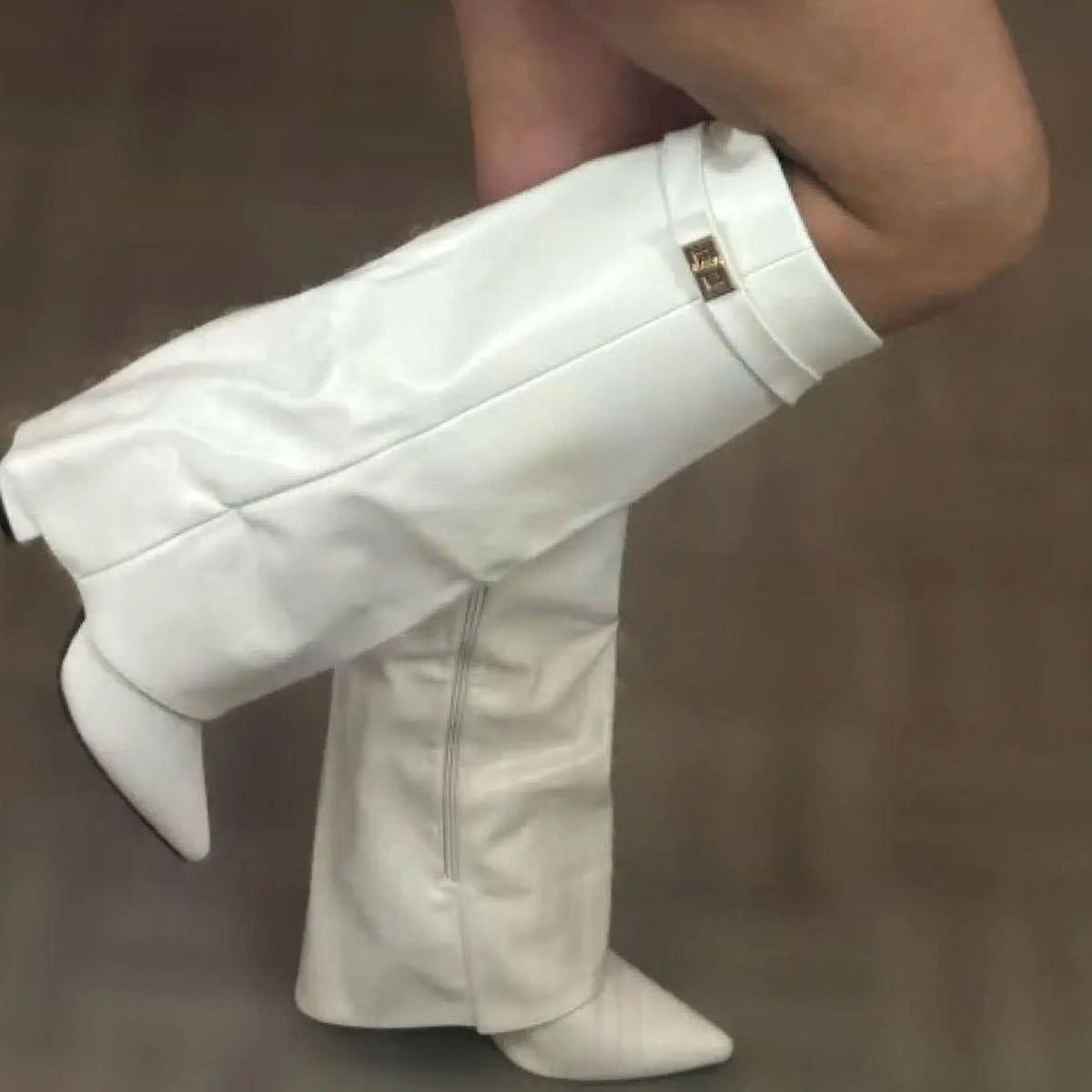 Women's Suede Knee-High Wedge Boots with Buckle Strap