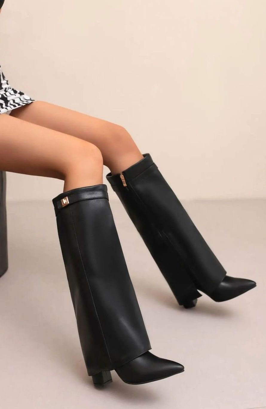 Women's Suede Knee-High Wedge Boots with Buckle Strap