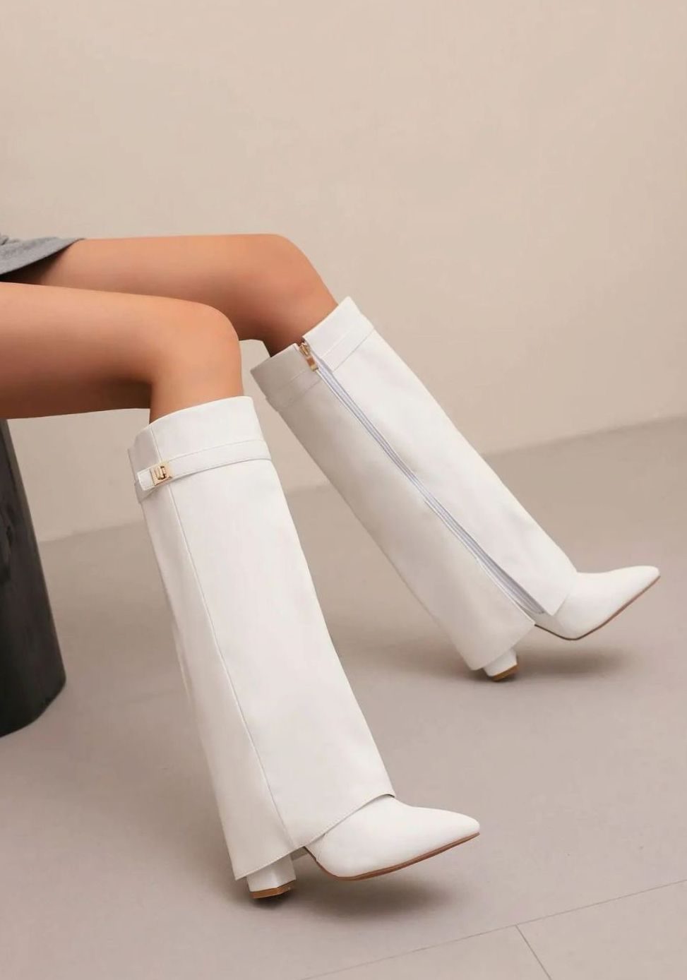 Women's Suede Knee-High Wedge Boots with Buckle Strap