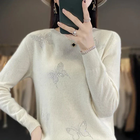 Women's Sweater with Butterfly Embellishment Detail