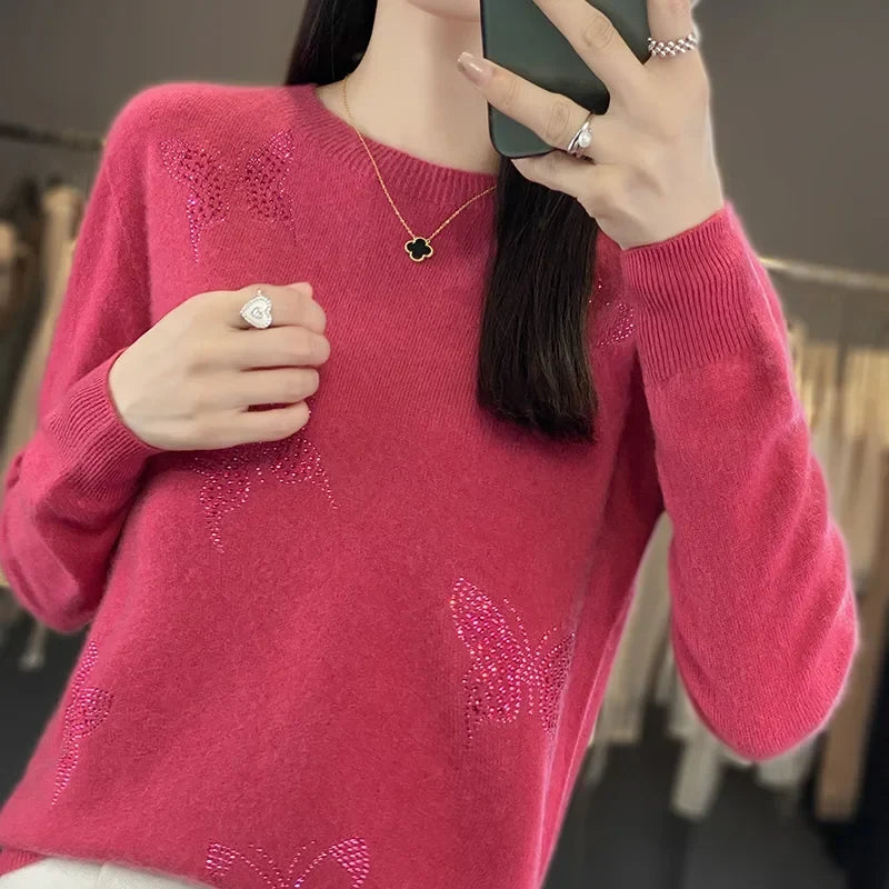 Women's Sweater with Butterfly Embellishment Detail