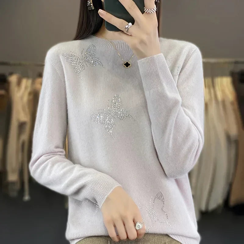 Women's Sweater with Butterfly Embellishment Detail