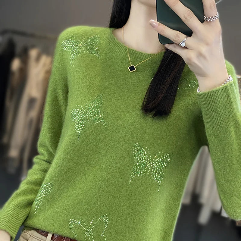 Women's Sweater with Butterfly Embellishment Detail