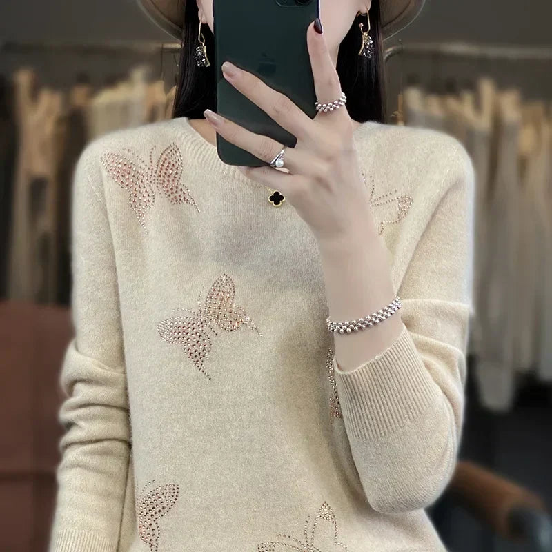 Women's Sweater with Butterfly Embellishment Detail