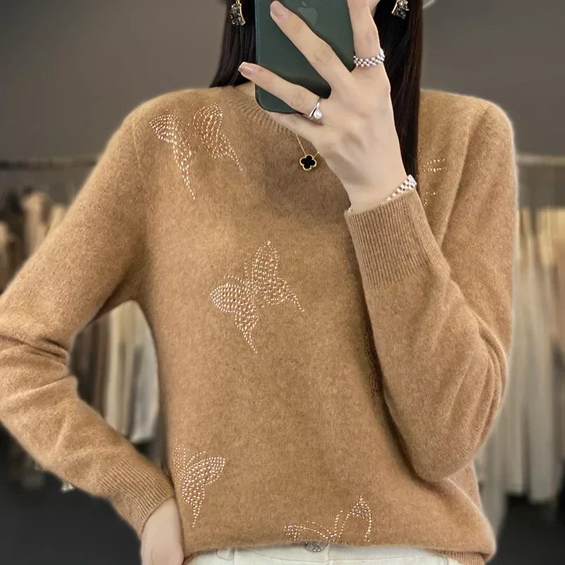 Women's Sweater with Butterfly Embellishment Detail
