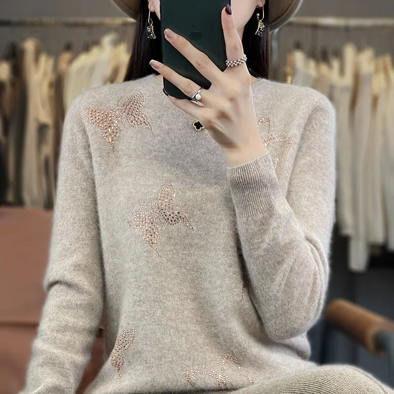 Women's Sweater with Butterfly Embellishment Detail