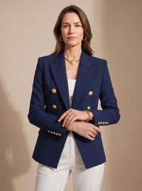 Women's Tailored Double-Breasted Gold-Button Blazer