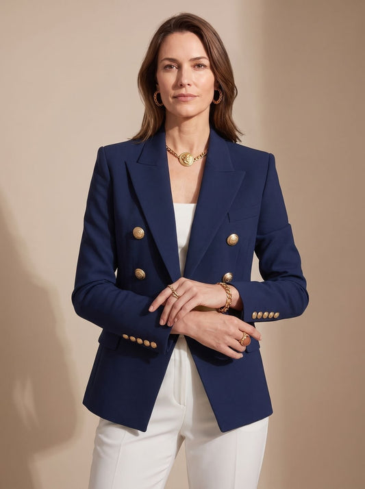 Women's Tailored Double-Breasted Gold-Button Blazer