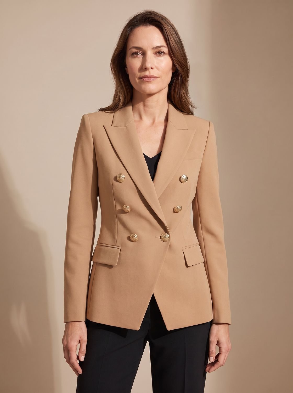 Women's Tailored Double-Breasted Gold-Button Blazer