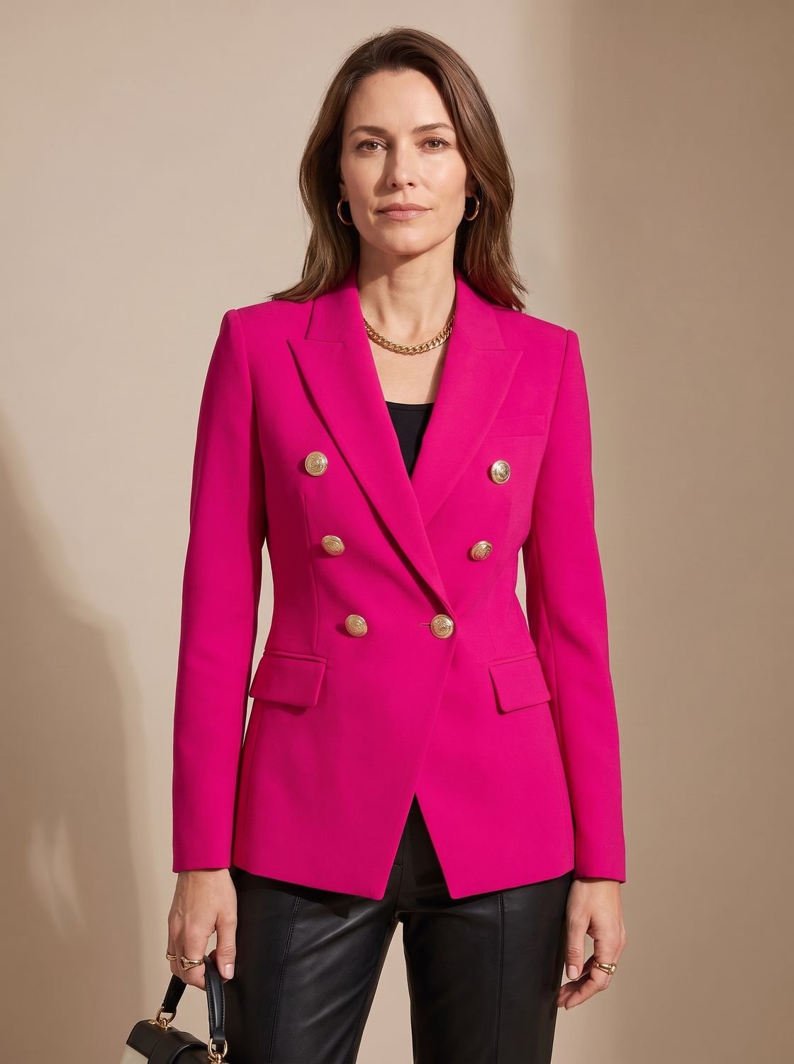 Women's Tailored Double-Breasted Gold-Button Blazer