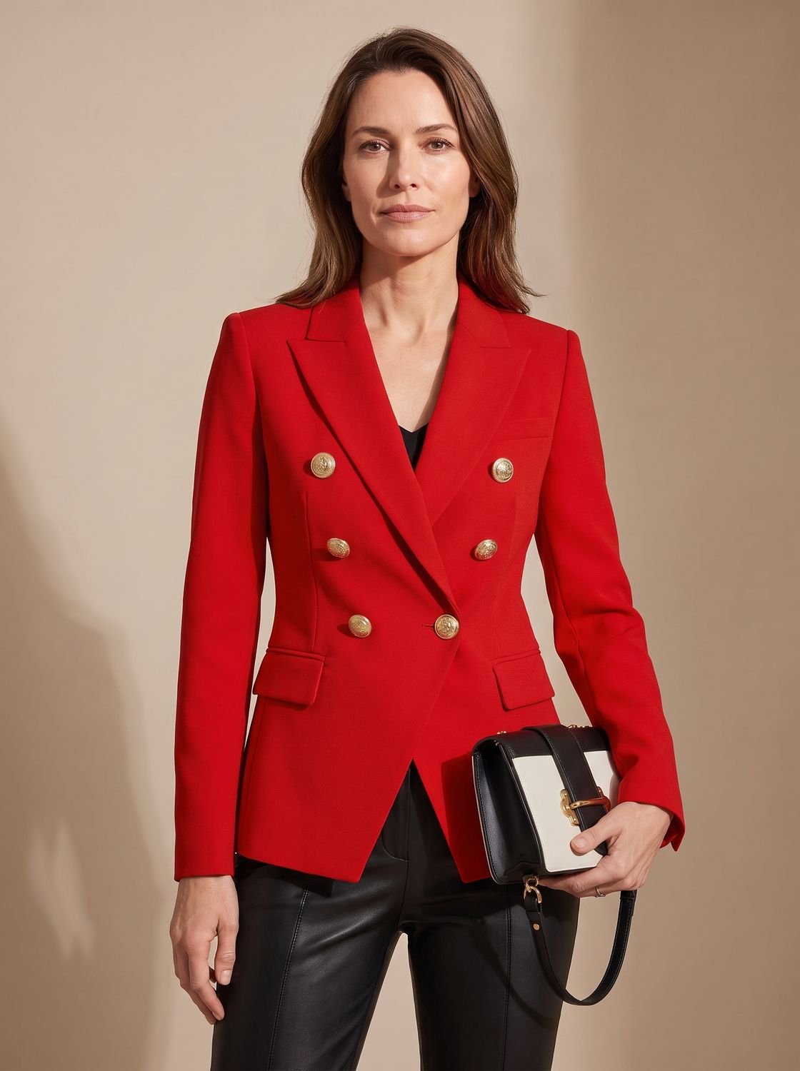 Women's Tailored Double-Breasted Gold-Button Blazer