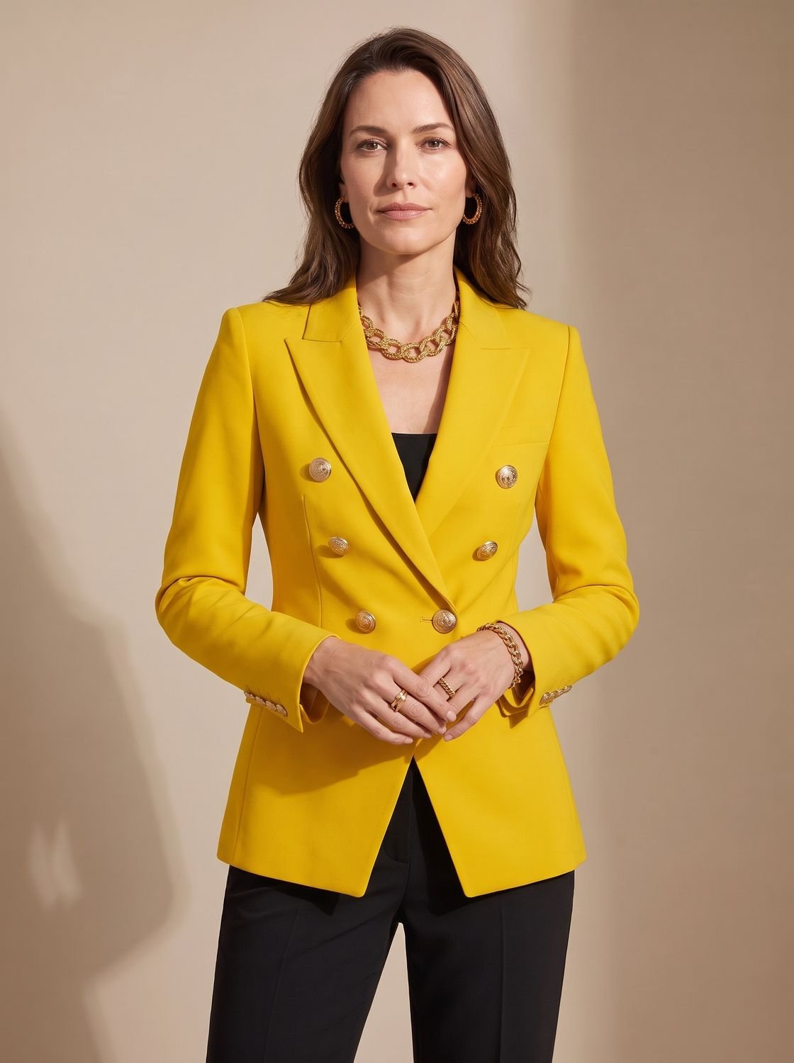 Women's Tailored Double-Breasted Gold-Button Blazer