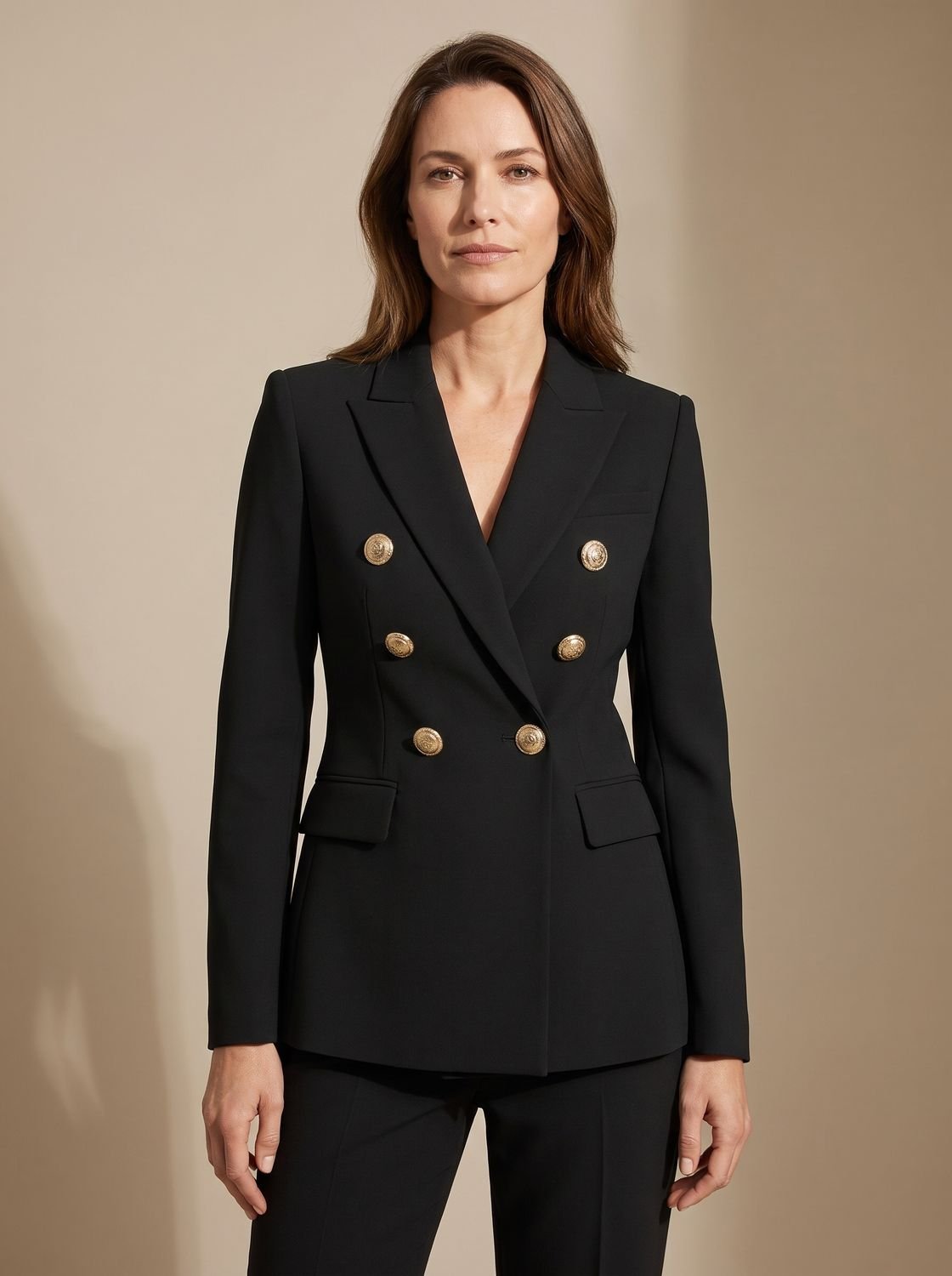 Women's Tailored Double-Breasted Gold-Button Blazer