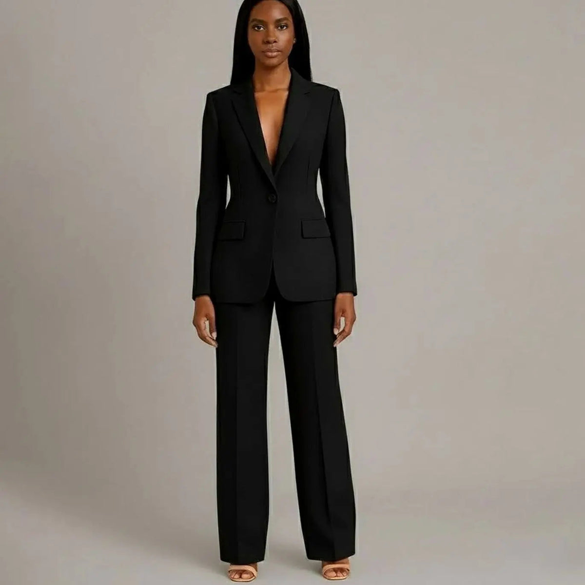 Women's Tailored Single-Button Blazer and Trouser Suit Set