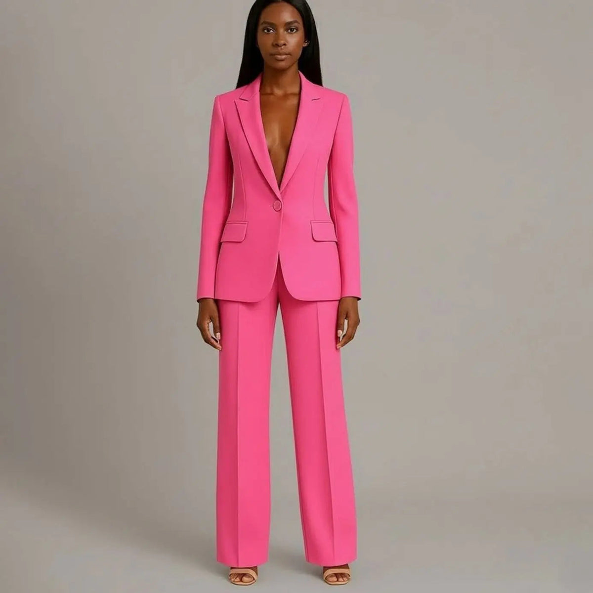 Women's Tailored Single-Button Blazer and Trouser Suit Set