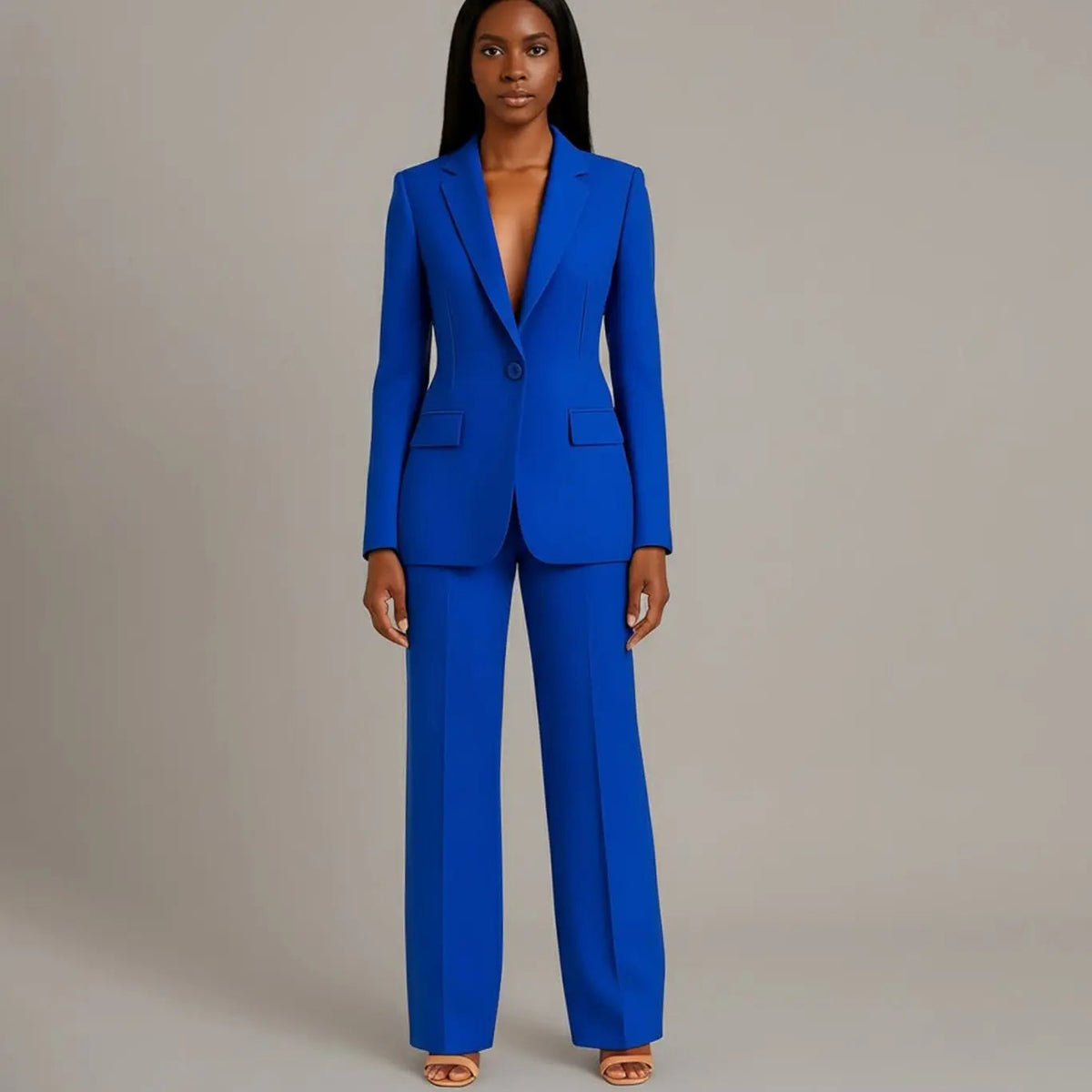 Women's Tailored Single-Button Blazer and Trouser Suit Set