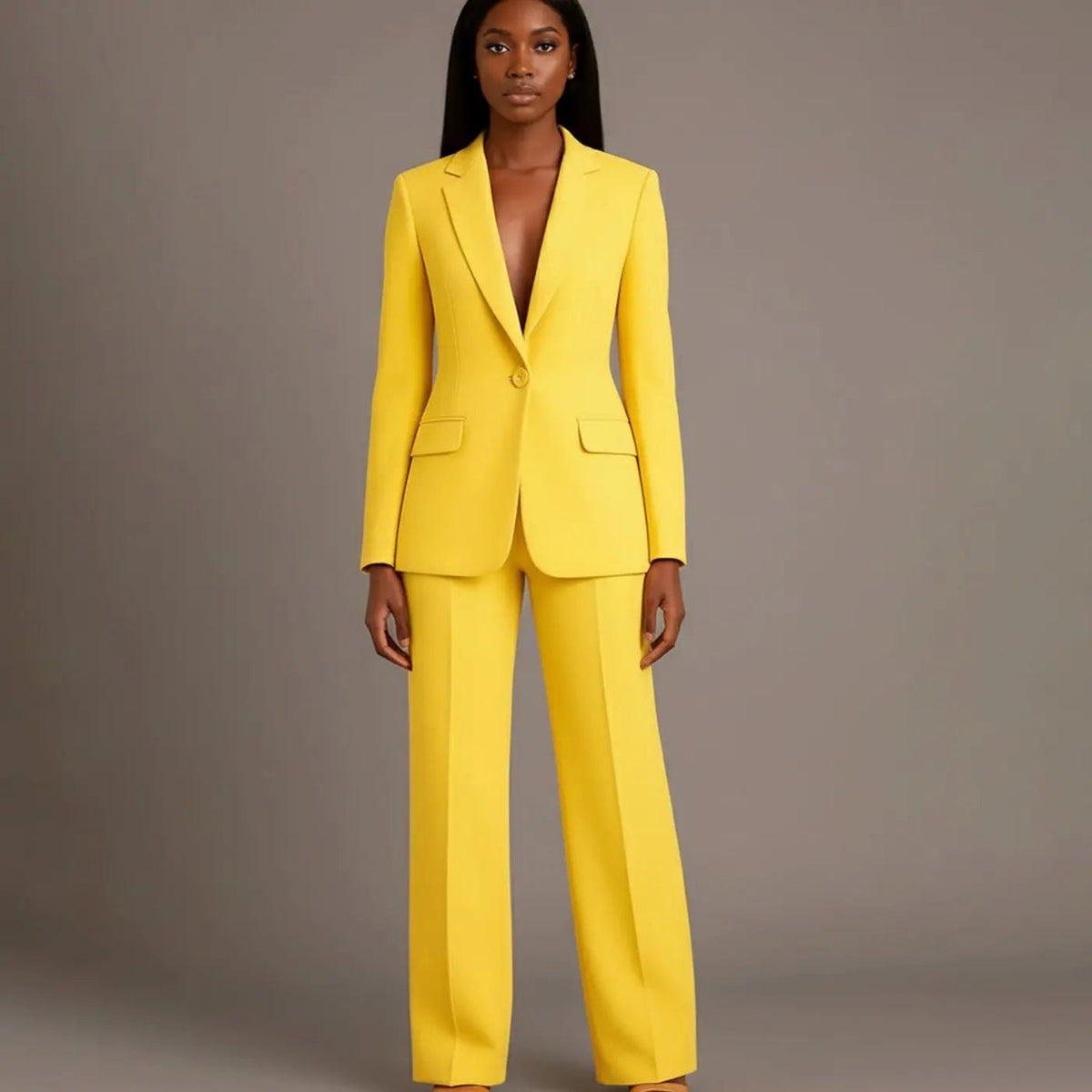 Women's Tailored Single-Button Blazer and Trouser Suit Set