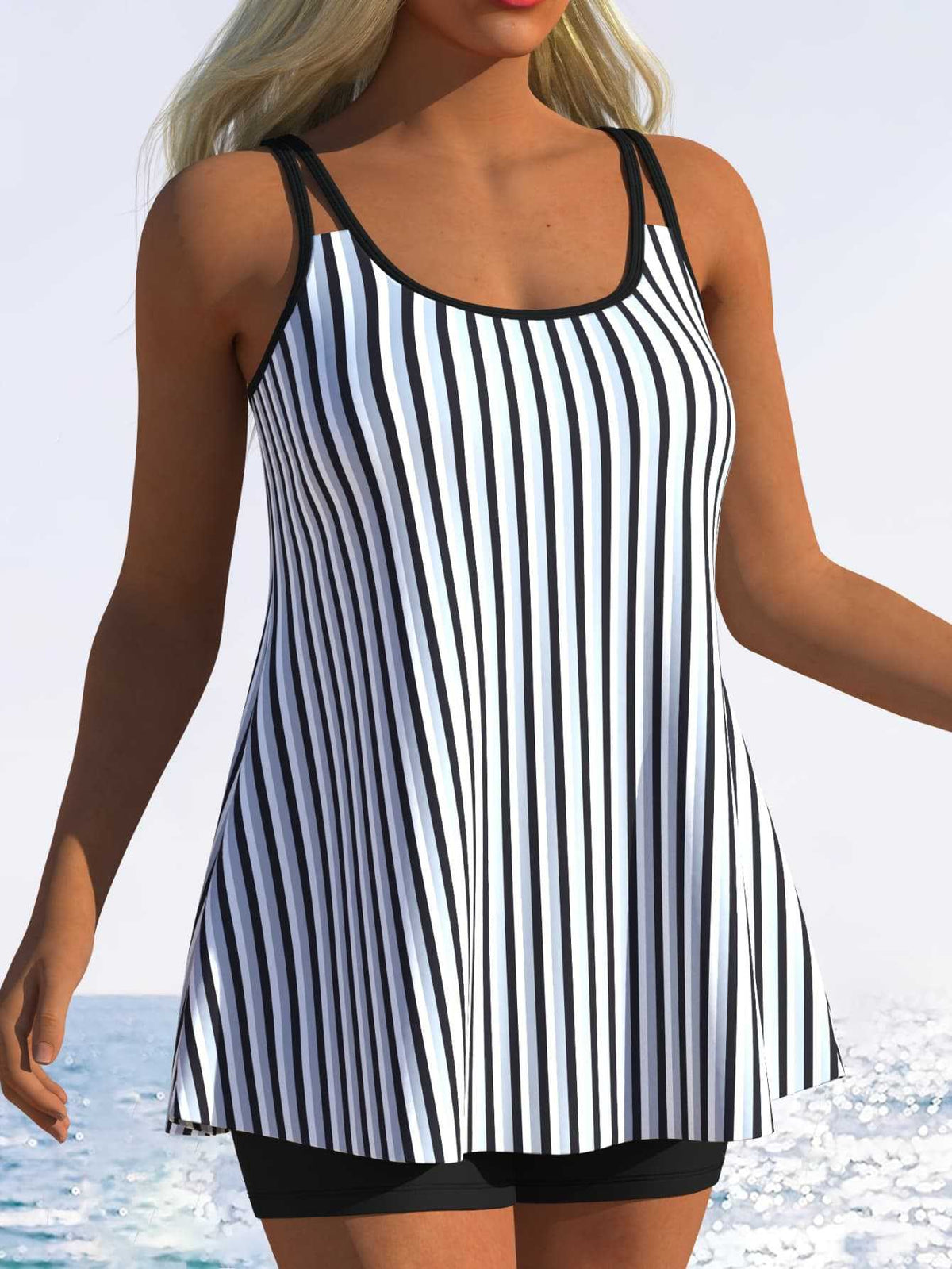 Women's Tankini with Playful Striped Pattern and Original Cut