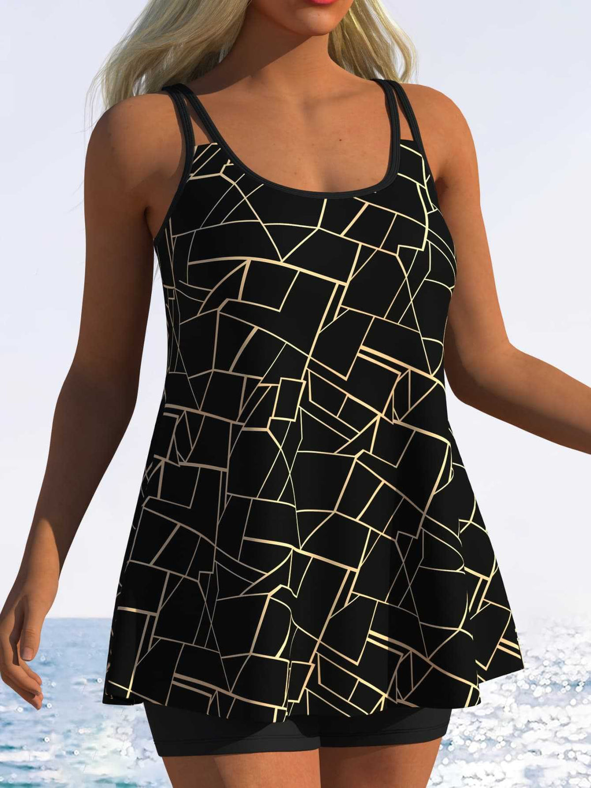 Women's Tankini with Playful Striped Pattern and Original Cut