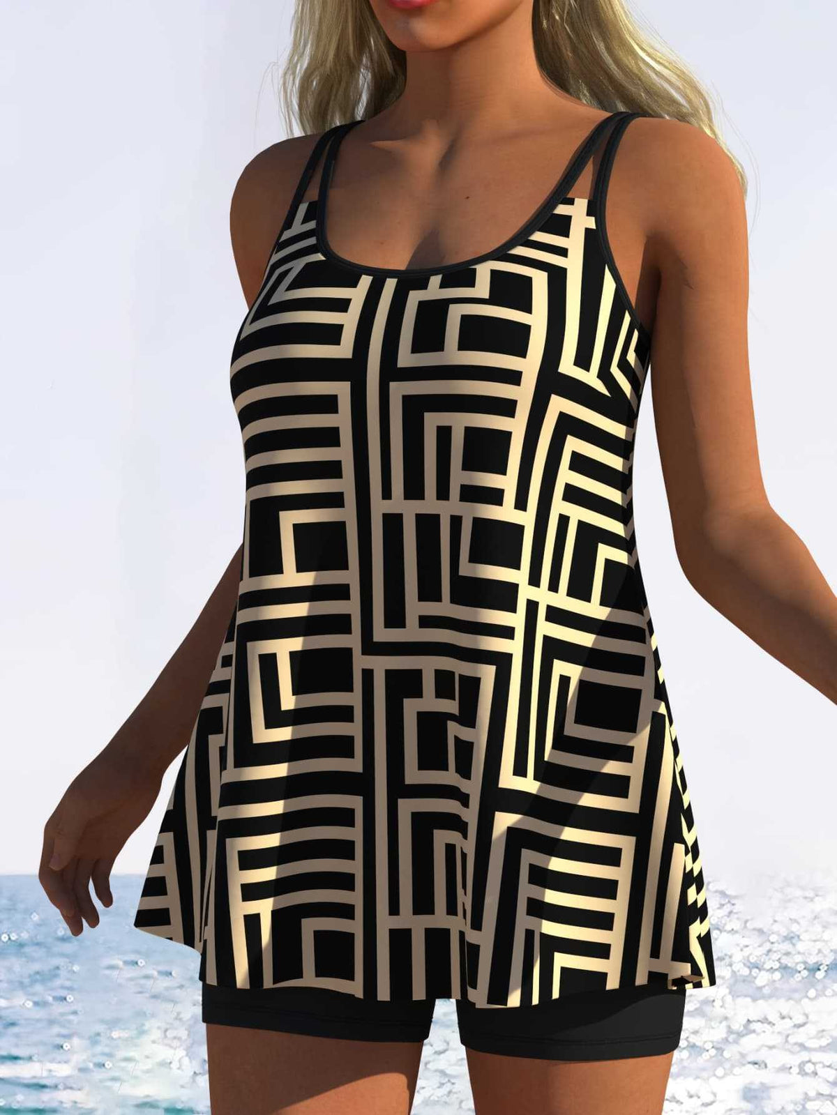 Women's Tankini with Playful Striped Pattern and Original Cut