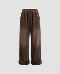 Pantalon thermique pour femme en velours côtelé doublé de polaire effet peluche