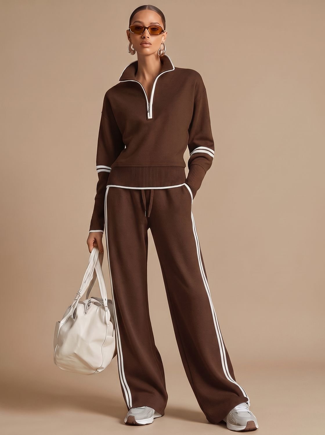 Women's Two-Piece Half-Zip Wide-Leg Pants Lounge Set