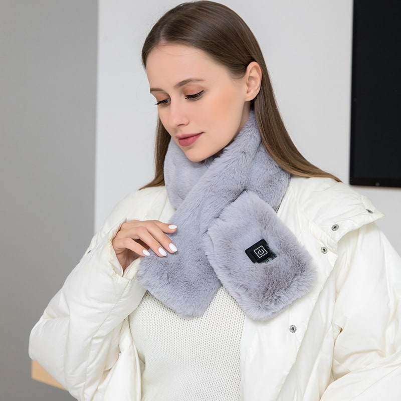 Écharpe chauffante en fausse fourrure pour femme, à alimentation USB et 3 niveaux de température
