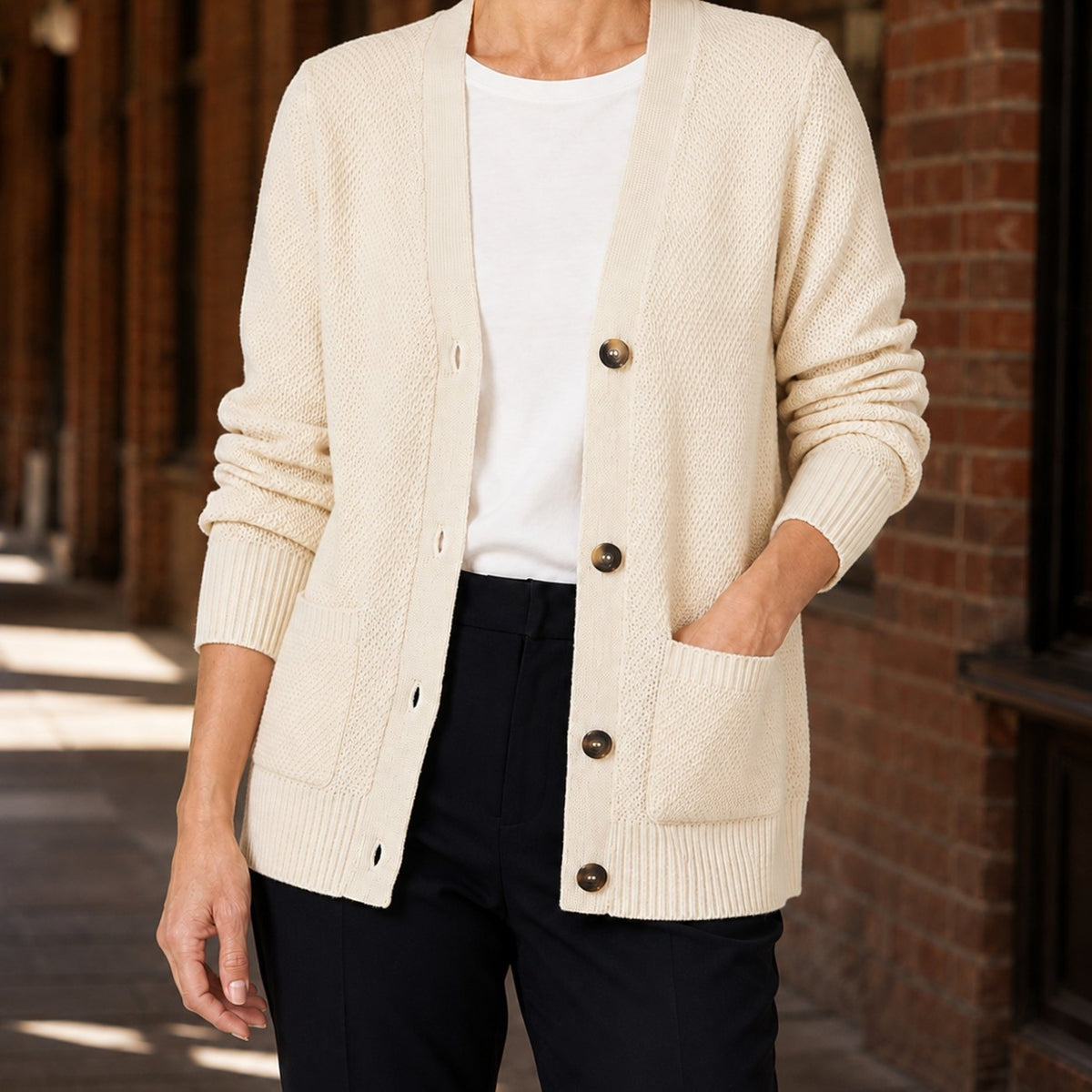 Women's V-Neck Button-Front Knit Cardigan