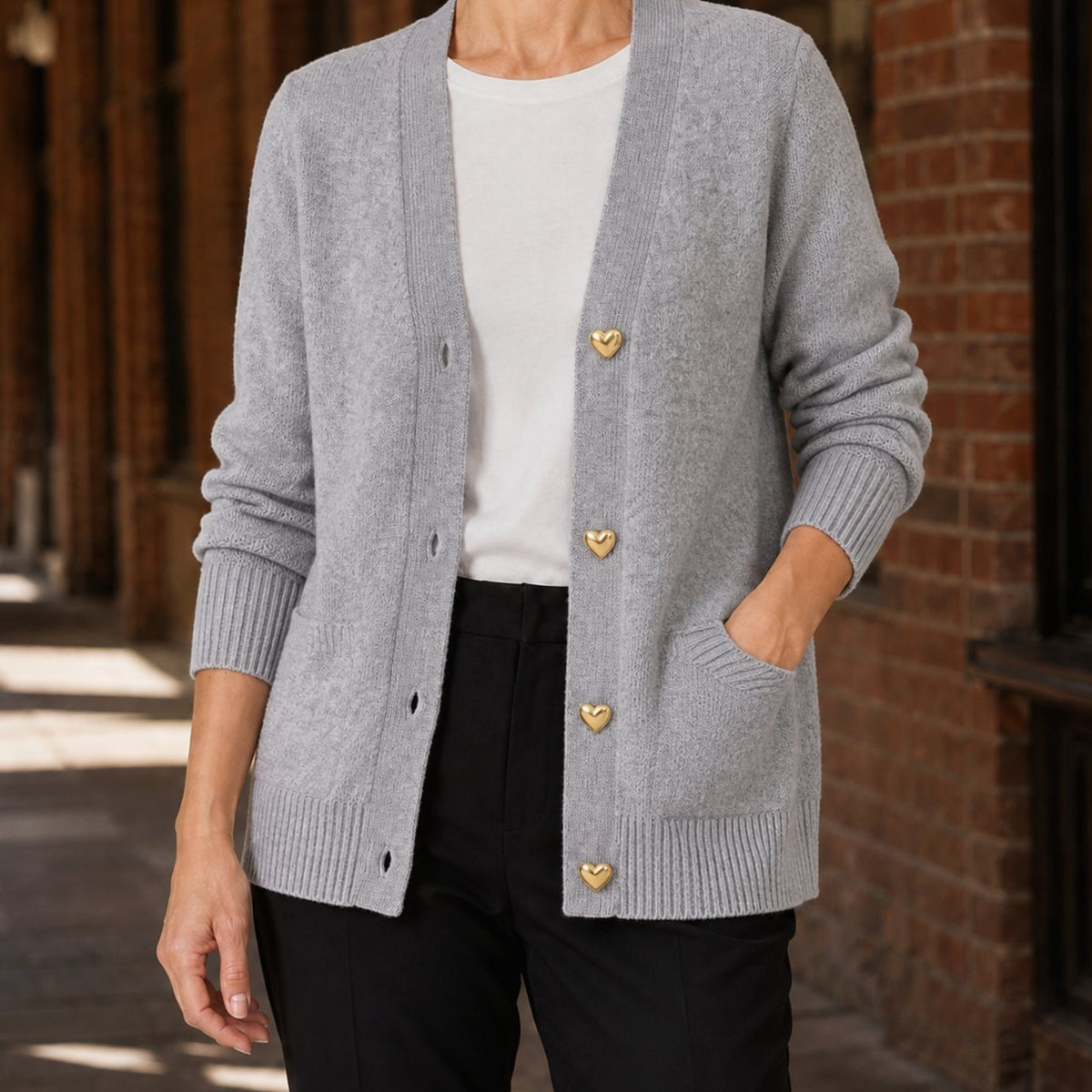 Women's V-Neck Button-Front Knit Cardigan