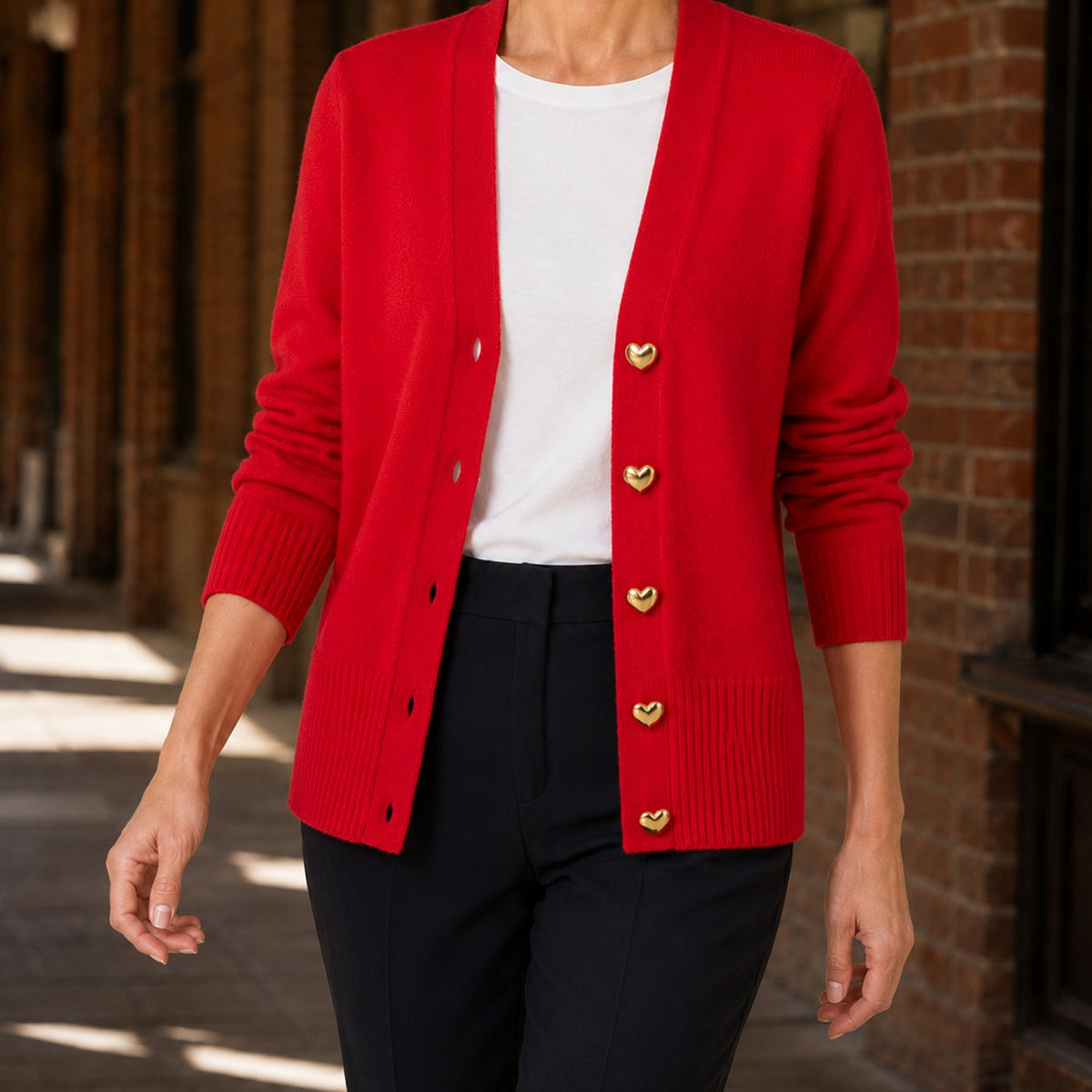 Women's V-Neck Button-Front Knit Cardigan
