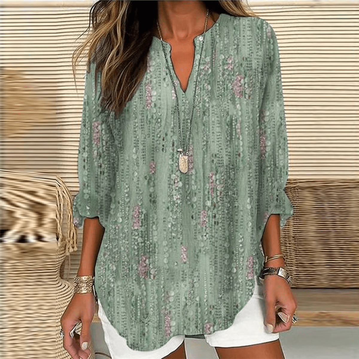 Women's V-Neck Long-Sleeve Top - Elegant & Comfortable