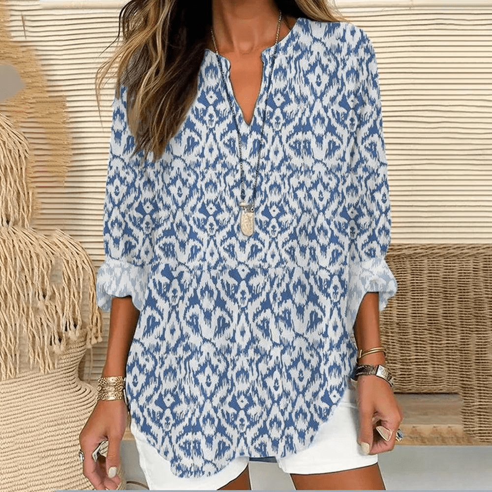 Women's V-Neck Long-Sleeve Top - Elegant & Comfortable