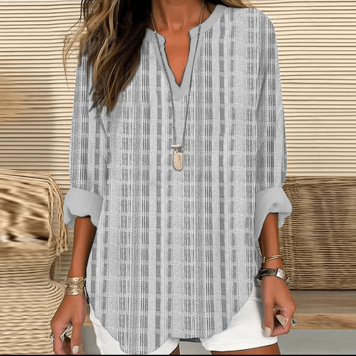 Women's V-Neck Long-Sleeve Top - Elegant & Comfortable