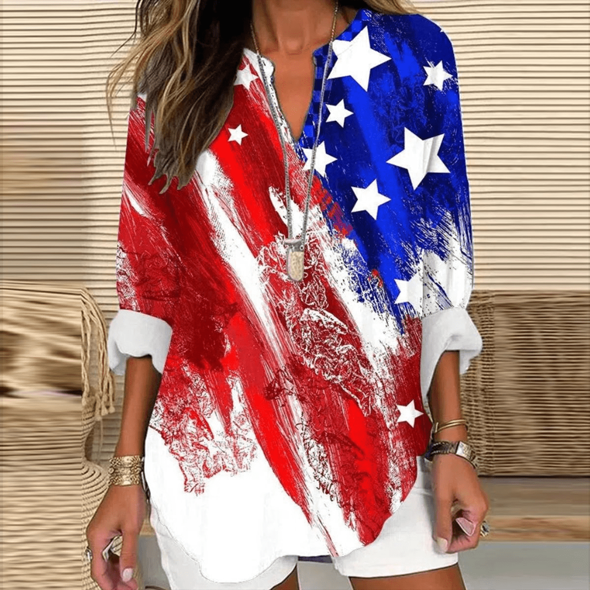 Women's V-Neck Long-Sleeve Top - Elegant & Comfortable