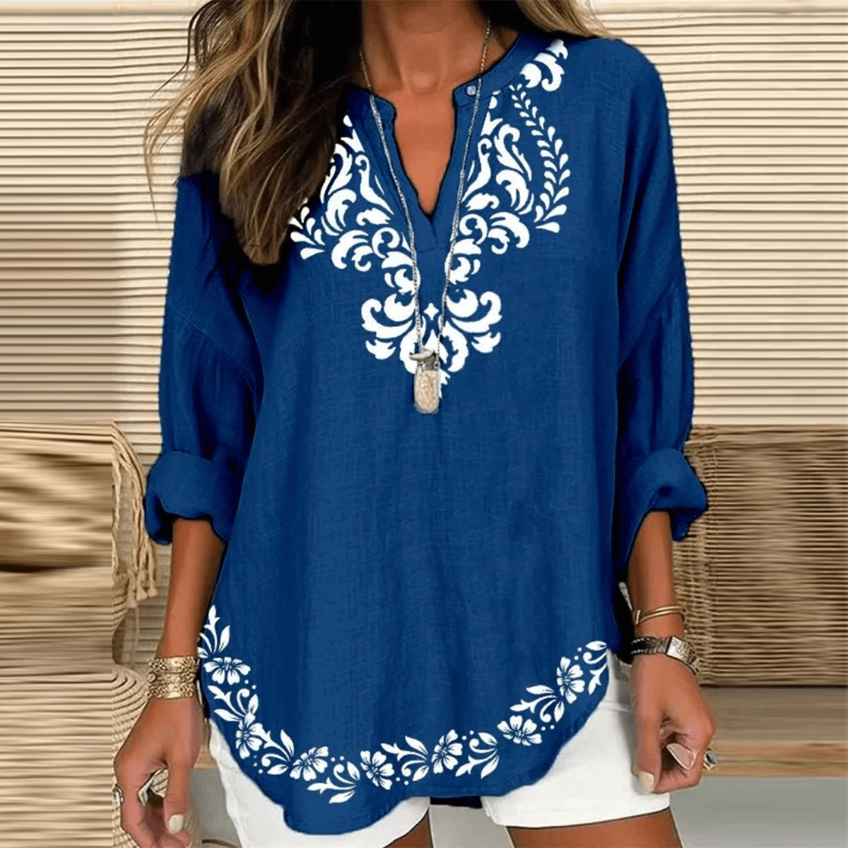 Women's V-Neck Long-Sleeve Top - Elegant & Comfortable