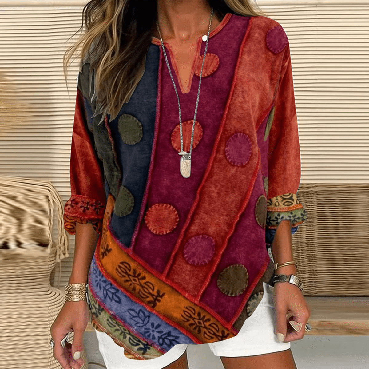 Women's V-Neck Long-Sleeve Top - Elegant & Comfortable