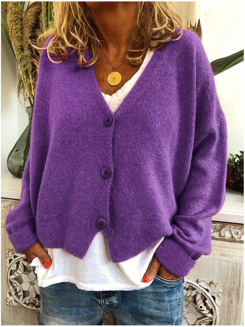 Women's V-Neck Long-Sleeved Button-Down Cardigan