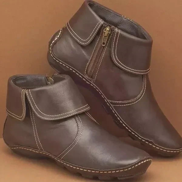 Women's Vintage-Style Ankle Boots with Contrast Stitching