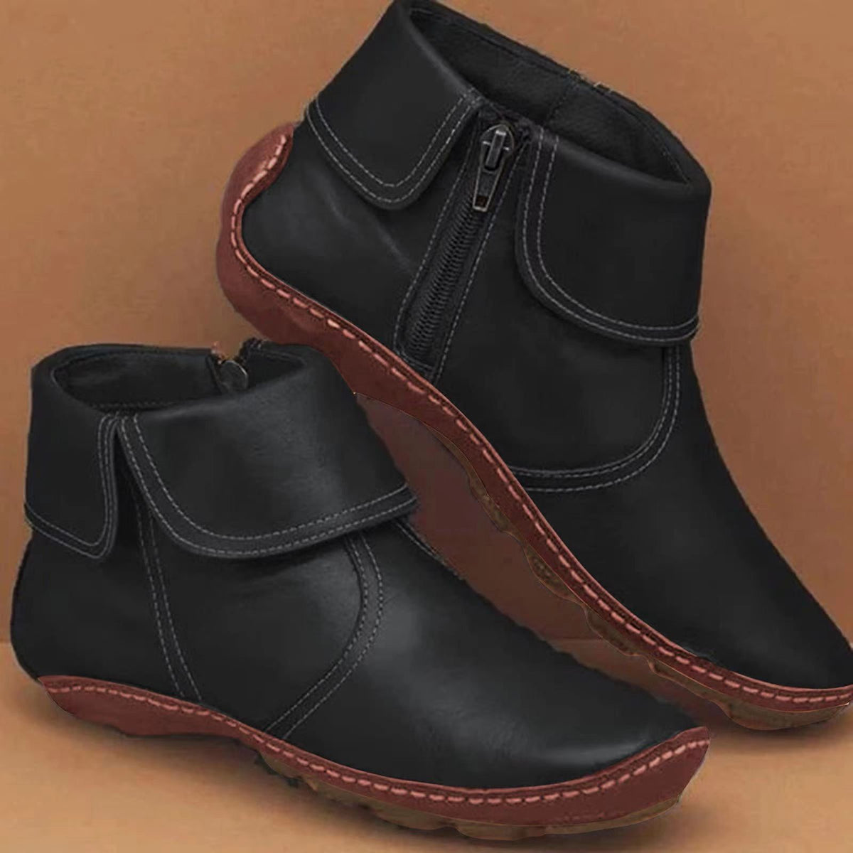 Women's Vintage-Style Ankle Boots with Contrast Stitching