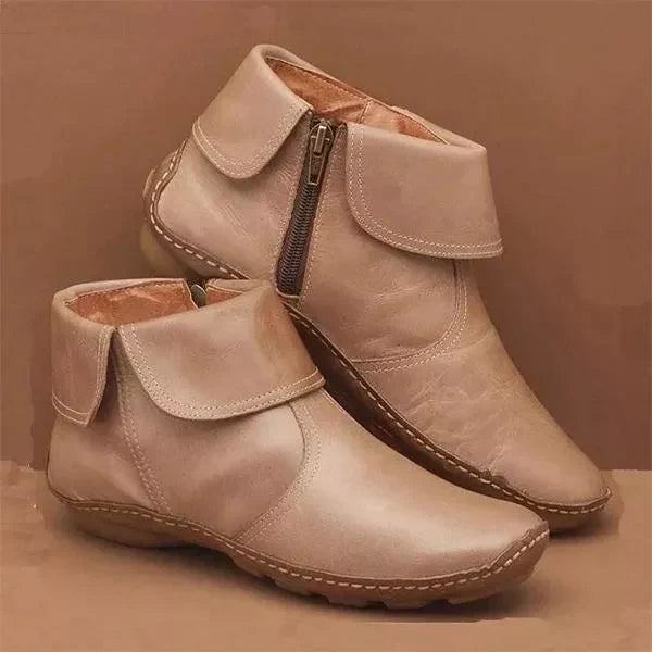 Women's Vintage-Style Ankle Boots with Contrast Stitching