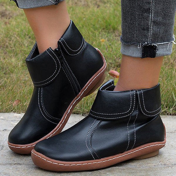 Women's Vintage-Style Ankle Boots with Contrast Stitching